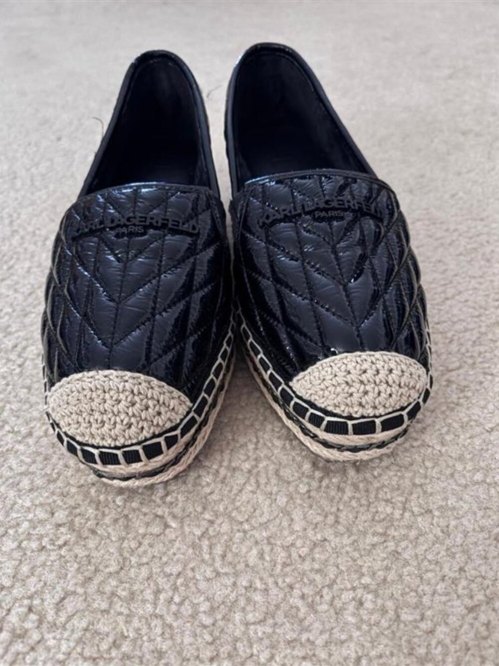 Karl Lagerfeld Paris Desta Logo Quilted Espadrille Loafers Black Size 8M